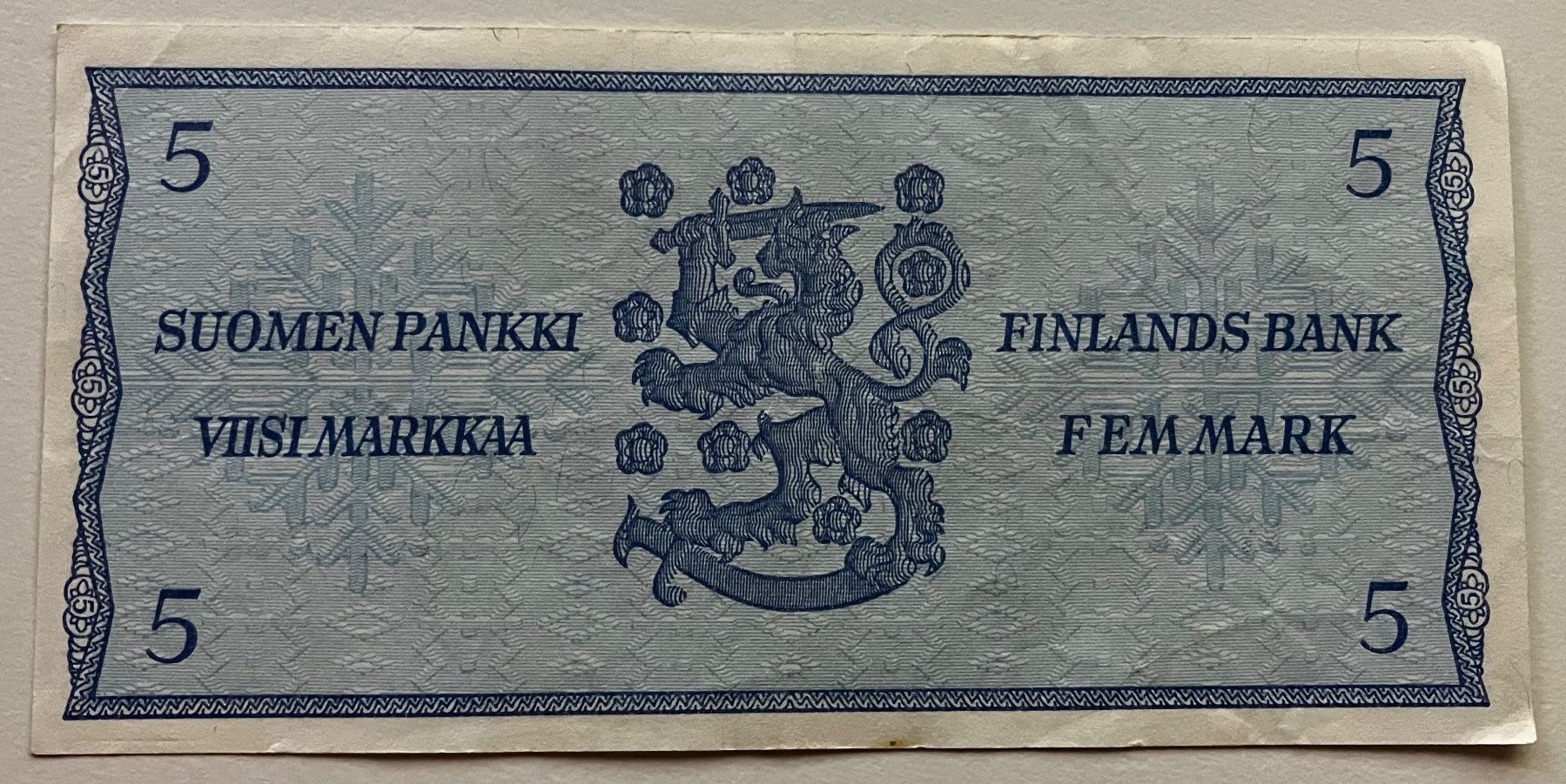 Banknoten: Finnland 5 Markkaa 1963 – Gebraucht aus Algetshausen von Carrhard 1