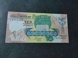 Seychellen, 10 Rupees   - ungefaltet