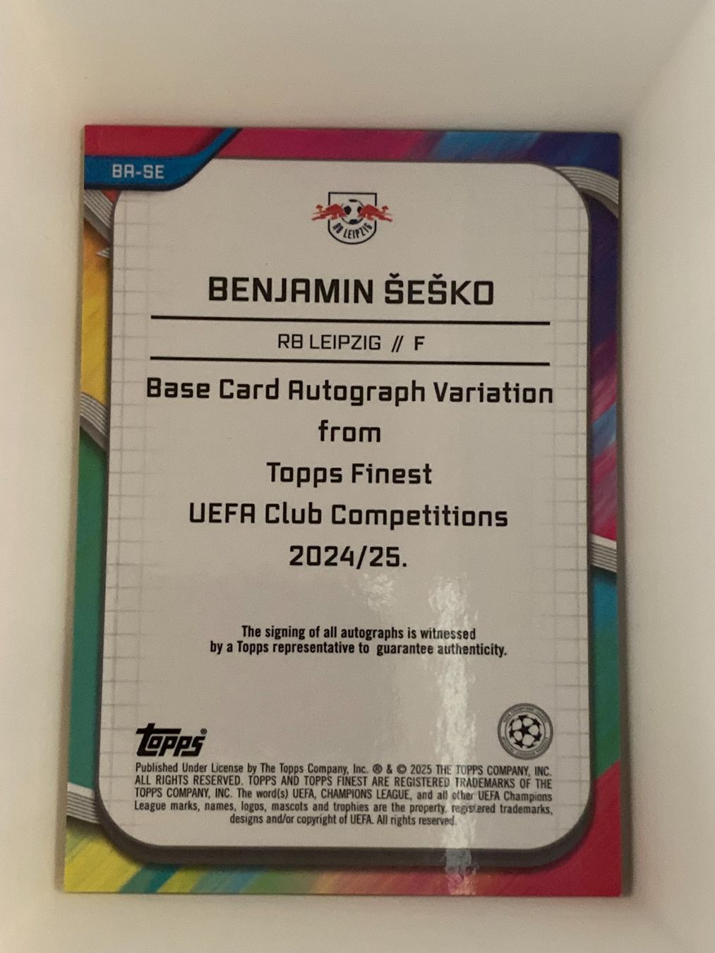 Topps Carte collezionabili: Topps Finest UEFA 2024-25 - Benjamin Sesko Auto /75 – Usato da La Tour-de-Peilz venduto da Tyalos_Cards 1