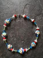 Schöne Kette blau rot Glas bunt Lampwork Beads NEU