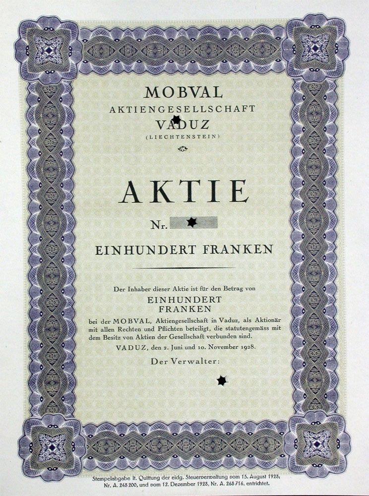 Dokumente: Mobval AG Vaduz - 1928 – Gebraucht aus Solothurn von Sgasche