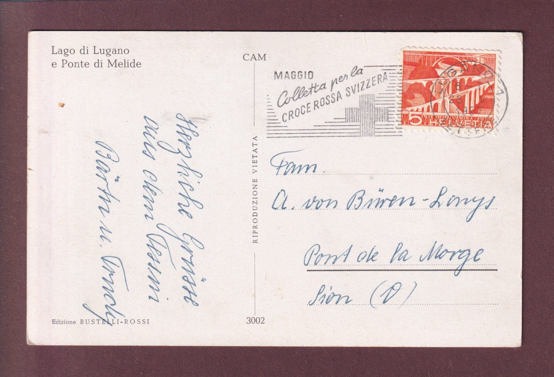 Ansichtskarten: Lago di LUGANO - Ponte di Melide - 1957 – Gebraucht aus Pully von nicecards 1