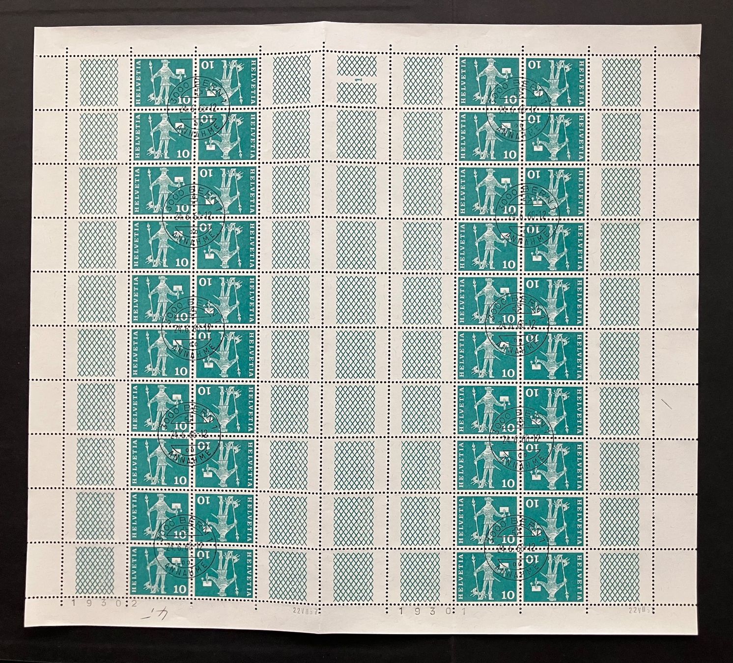 Tutti i francobolli: Briefmarkenbogen 24.6.1968 Post 10 Rappen – Usato da Zürich venduto da Kue_Zuerich