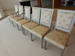 6 Louis XVI-style Esszimmerstühle Holz mit Stoffbezug