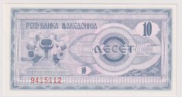 Makedonien: Banknote 10 Denar ungefaltet