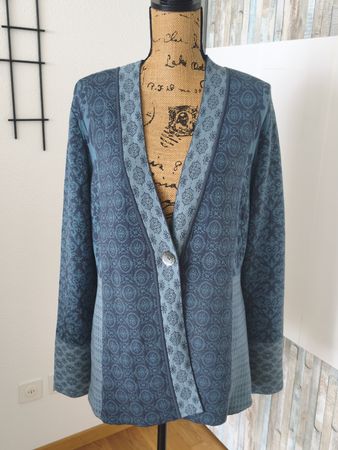 Damen Strickjacke Sorgenfri Sylt Gr. XXL blau gemustert 
