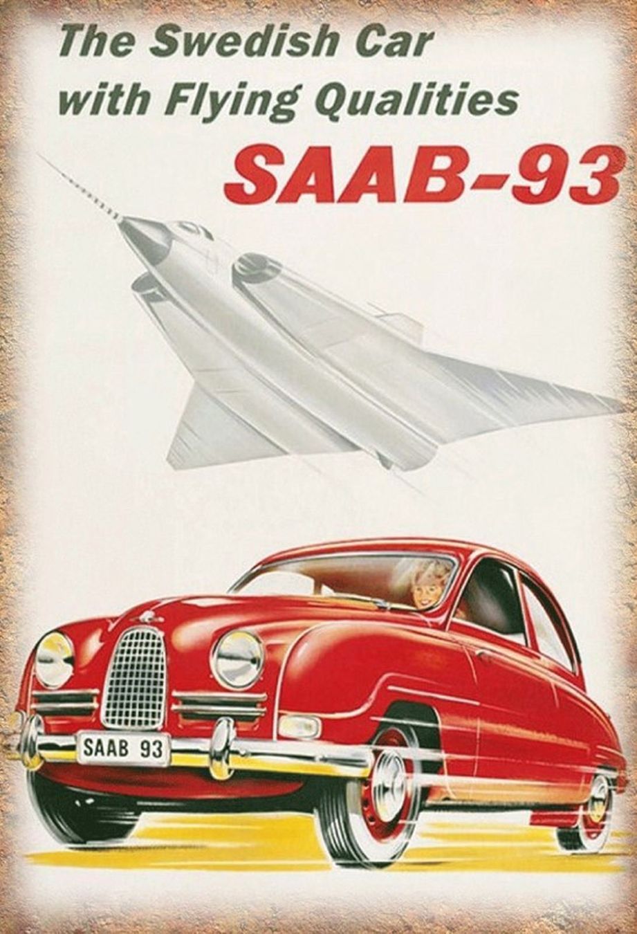 Ecriteaux: Blechschild-SAAB 93 WITH FLYING QUALITIE – Neuf avec emballage d'origine à Rupperswil par big-one-sale