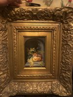 Nature morte classique (huile sur panneau) – cadre doré anci