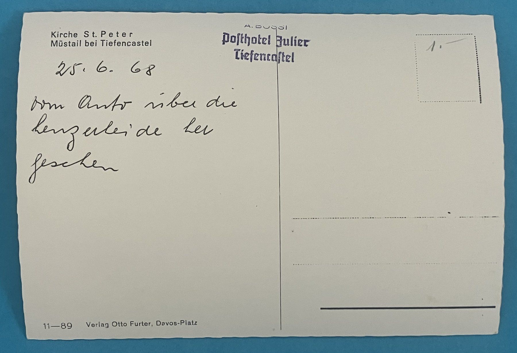 Ansichtskarten: KIRCHE ST. PETER MÜSTAIL – Gebraucht aus Oberwil BL von SALOB 1