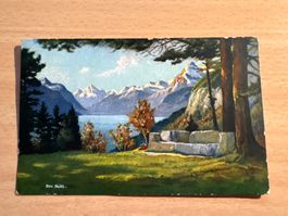 Postkarte Alpenlandschaft mit See und Bergen "Das Rütli"