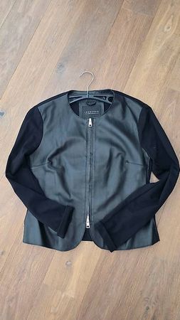 schwarzer blazer damen, leder stoff von leonardo