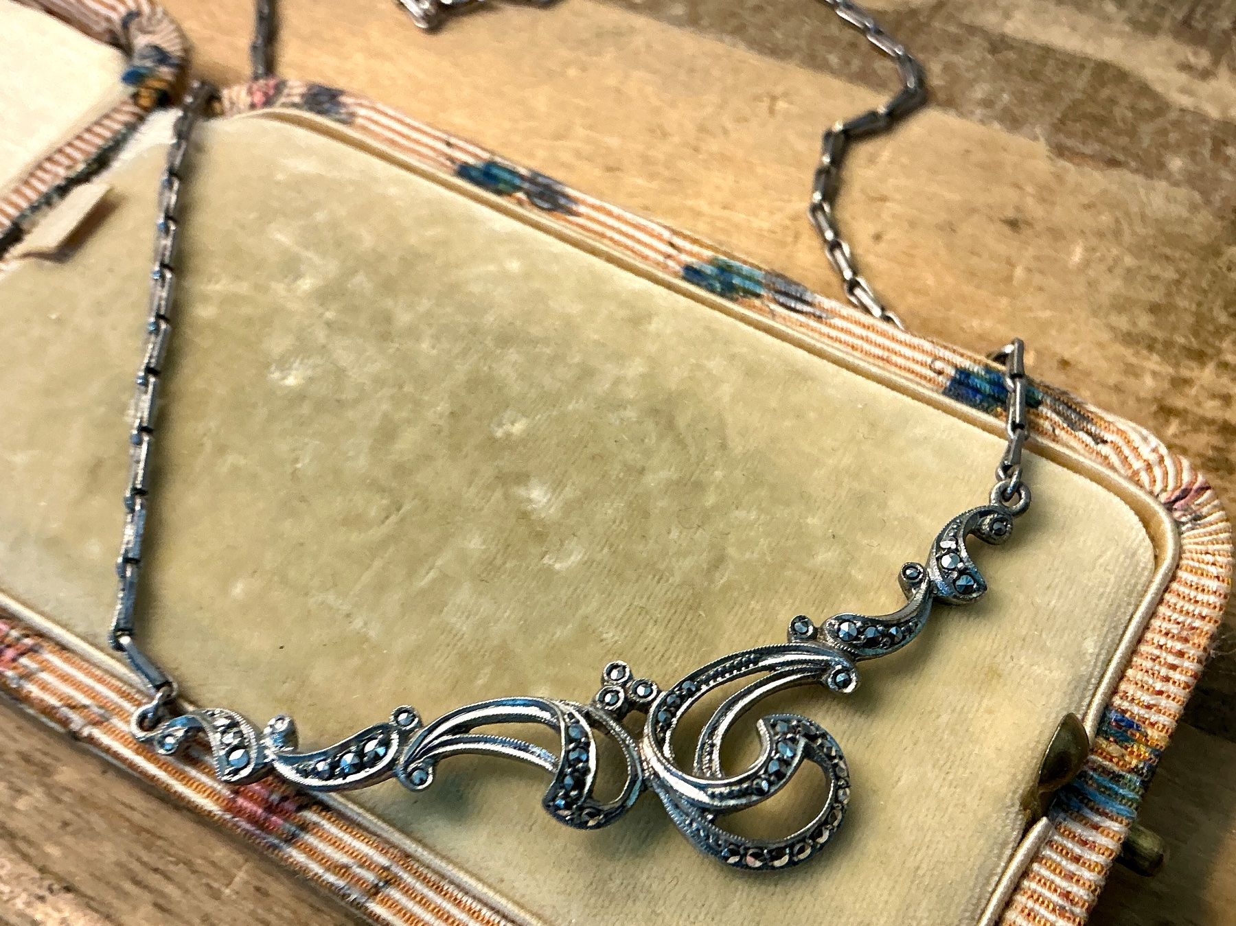 Catenine: JUGENDSTIL COLLIER SILBER 835 MARKASITE UM 1900, TOP – Usato da Biglen venduto da Limarkt