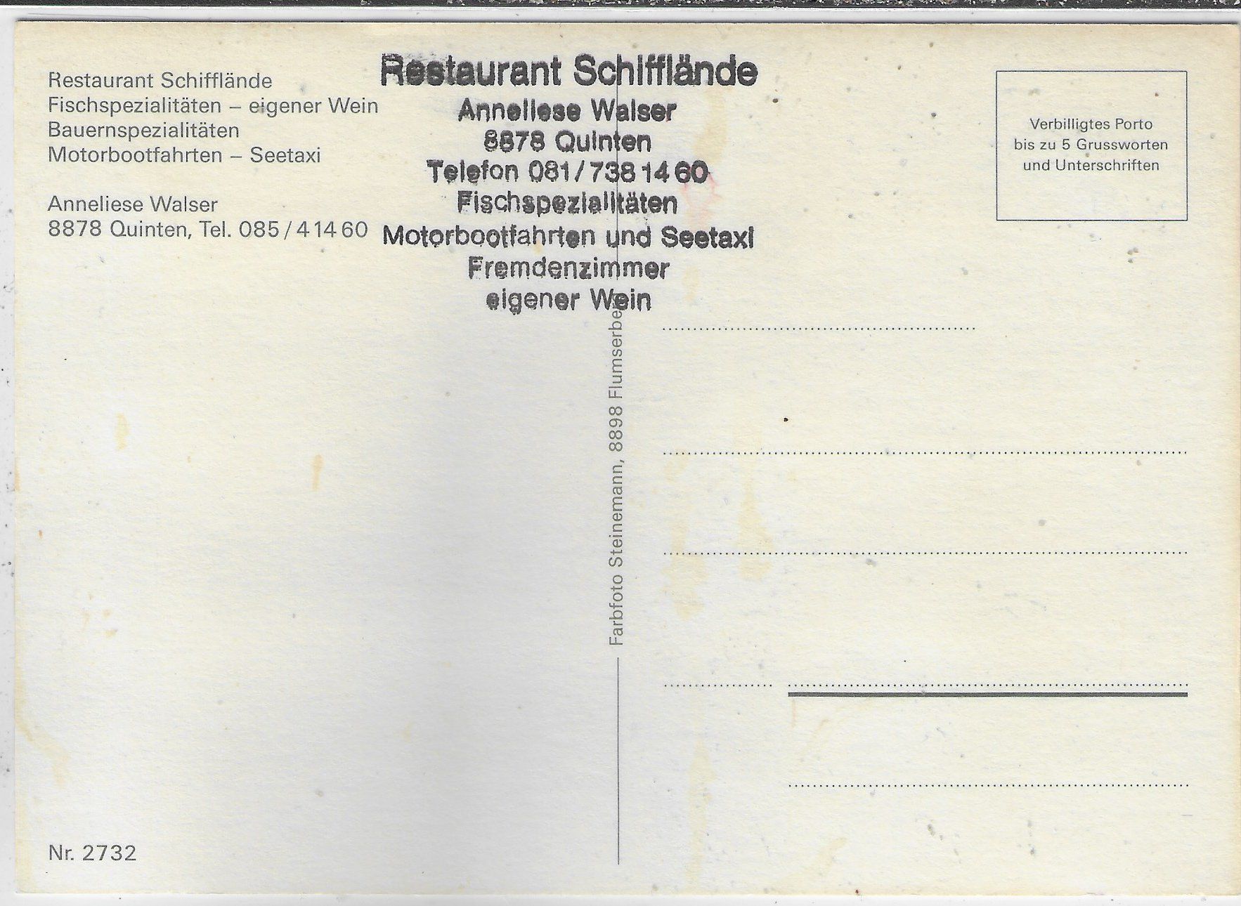 Cartoline postali: Quinten - Restaurant Schifflände - Multiview – Usato da Ettingen venduto da Kartenplanet 1