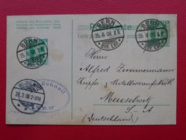 1908, Karte: BERN nach MEUSELWITZ (DE) Nr.103 gesch.+gezähnt