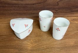 Vintage Keramik Set, Zuckerdose und Becher, Trio 50er