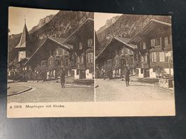 Alte Stereo Postkarte / Meiringen mit Kirche ca. 1910