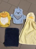 Baby wash mitts and towel set blue yellow duck bear
