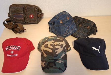 3x BASEBALL CAP + 2x GOLF CAP 1x BAUCHTASCHE / Nuovi