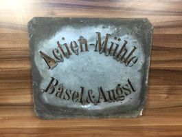 Antike Beschriftungs Schablone Actien-Mühle Basel & Augst