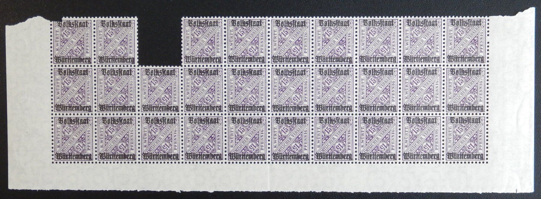 Tutti i francobolli: Württemberg Kat. 263 ** 1919 Teilbogen – Usato da Zürich venduto da Muehlekauf