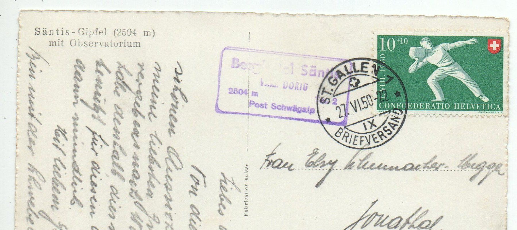 Cartoline postali: SÄNTIS-GIPFEL mit Observatorium - Stempel Berghotel – Usato da Jona venduto da philajona 1