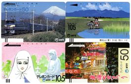 4 seltene frühe Balken Telefonkarten aus Japan