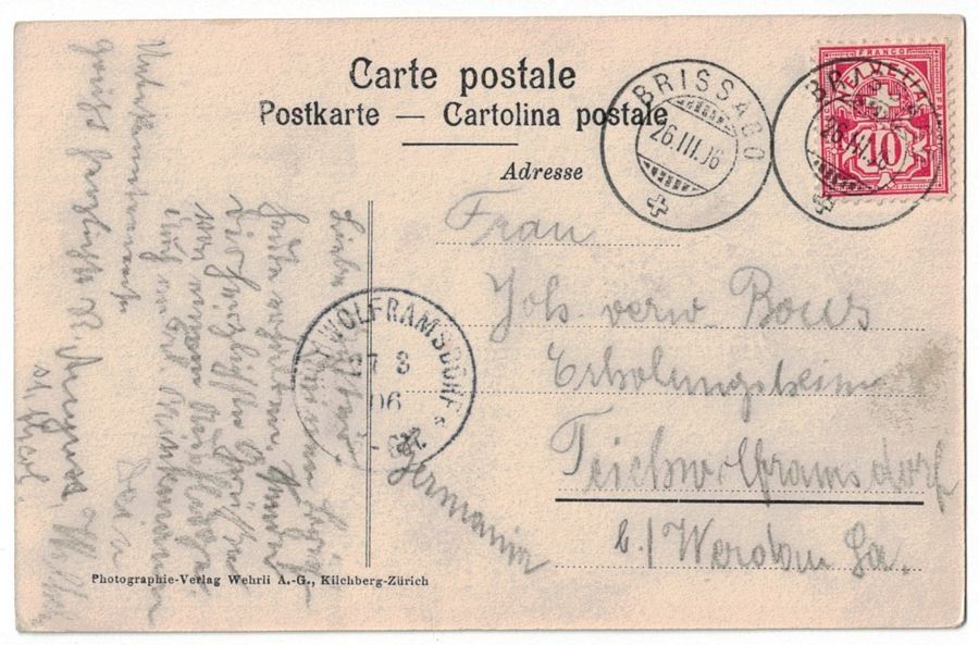 Cartoline postali: Brissago, barca, chiesa, circolata 1906 – Usato da Frauenfeld venduto da POML 1