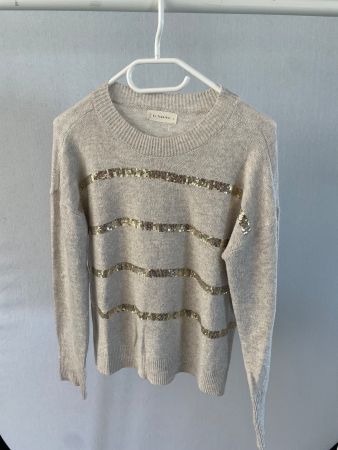 By Together Damen Pullover, Beige mit Pailletten, Gr. S