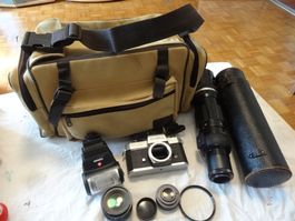 YASHICA TL-ELECTRO  MF ANTIK,KAME,3LENS,BLITZ,TASCHE,LÄÜFT