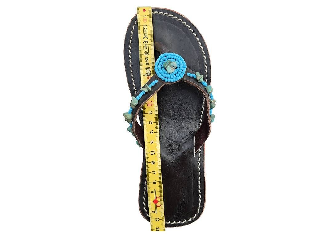 Scarpe da donna: Handgemachte Leder-Sandalen - Türkis mit Steinen 36 – Nuovo e nell'imballaggio originale da Brione s. Minusio venduto da Littleninja 3