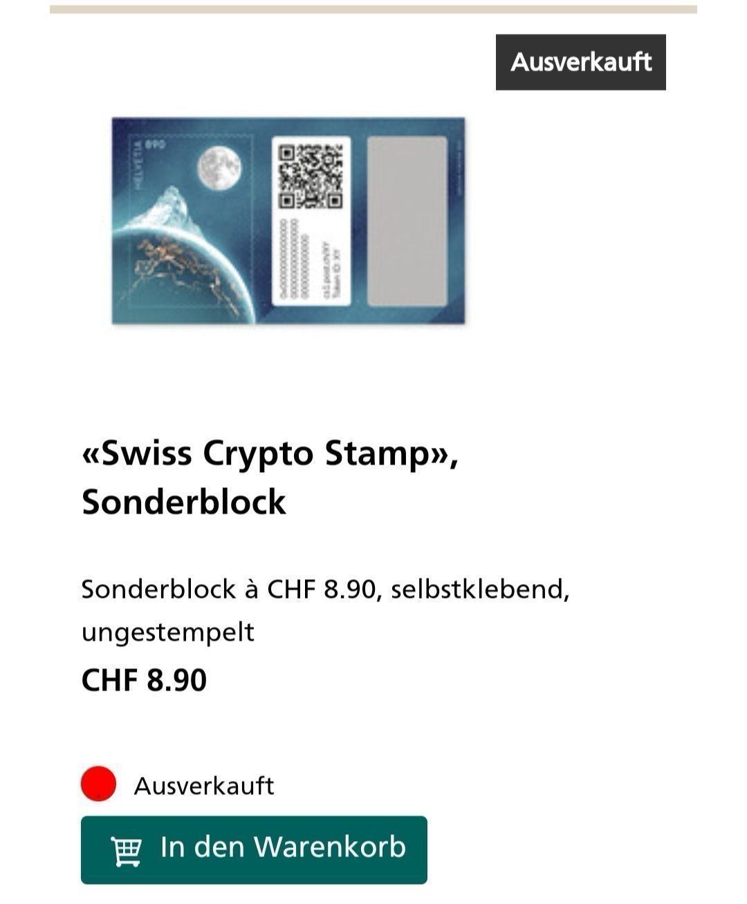 Tutti i francobolli: 4 Stk. Swiss Crypto Stamp 1.0 – Nuovo (secondo la descrizione) da Therwil venduto da Racingr6 1