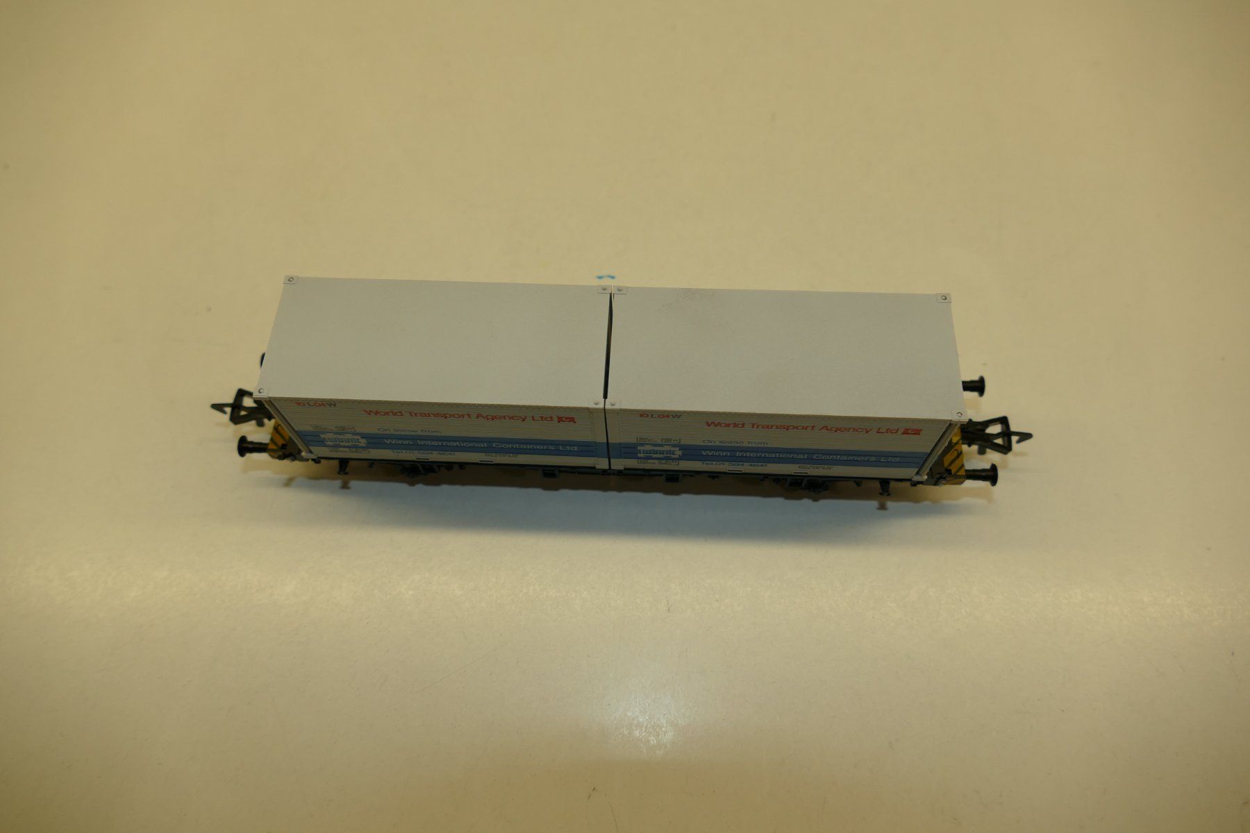Fleischmann Modellini di ferrovie: Fleischmann H0: Containertragwagen "World Transport" – Nuovo e nell'imballaggio originale da Niederhasli venduto da rail-duerst 3