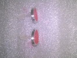 OHRRINGE MODESCHMUCK,,SILBER FARBE MIT ROT FARBE,,GLANZIG