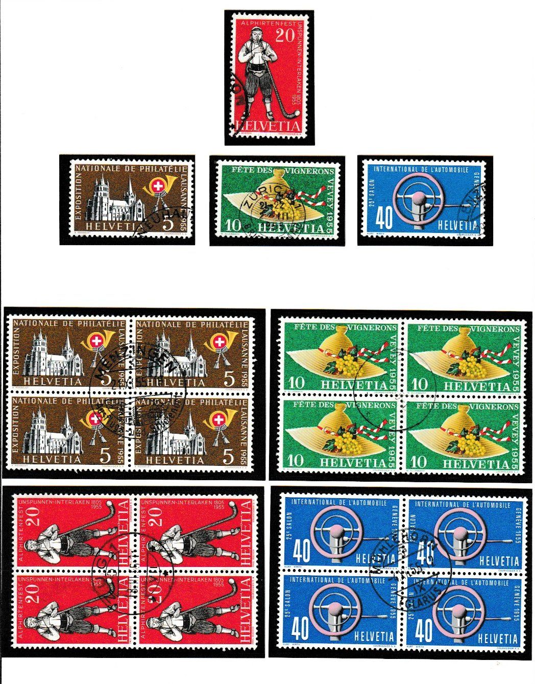 Alle Briefmarken: 4 Werbemarken-Sätze 1955, ungest./gest. - Einzel + 4er – Neu (gemäss Beschreibung) aus Zug von Aeschroot