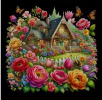 Perlen-Stickerei-DIY-Haus in Landschaft--kreativ-Bild-Perlen