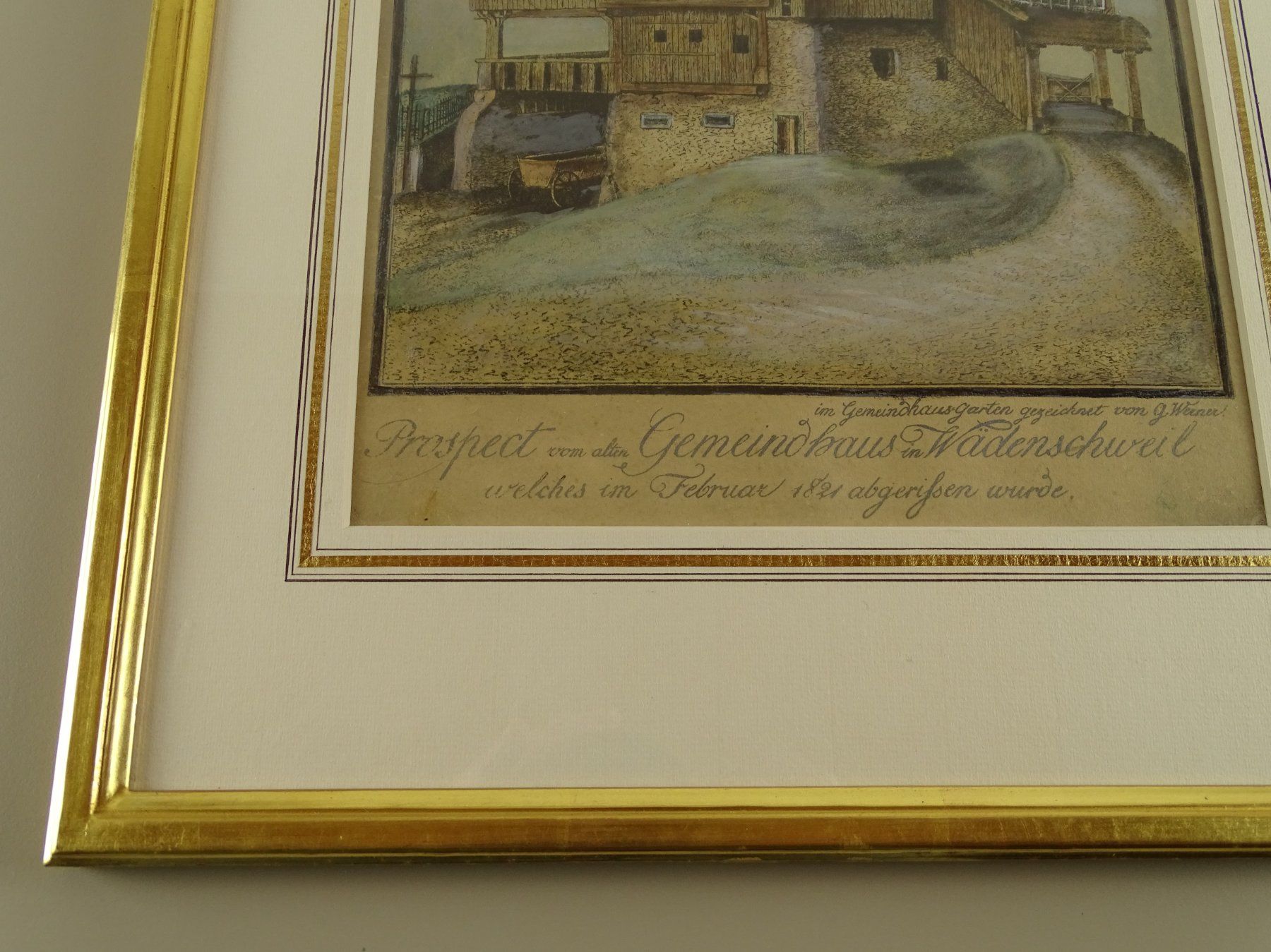 Incisioni: WÄDENSWIL, GEMEINDEHAUS, LITHOGRAPHIE UM 1830 – Usato da Grüningen venduto da Kartensammler 7
