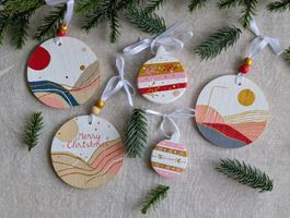 Unique Hand-Painted Christmas Ornament Set of 5 - Wood