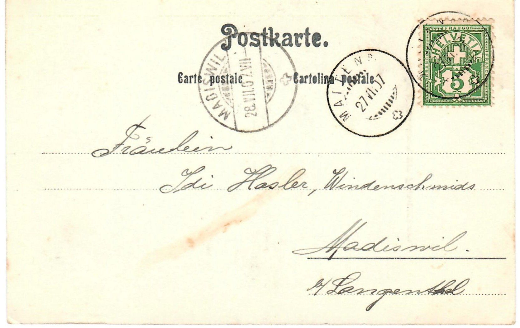 Cartoline postali: Lenk - Siebenbrunnen mit Flueseeeli – Usato da Zweisimmen venduto da jakobsweg 1