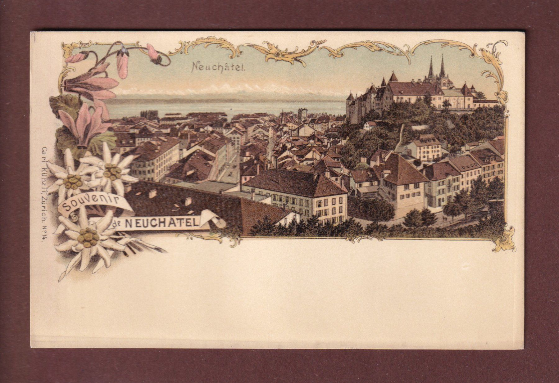 Cartoline postali: Souvenir de NEUCHÂTEL - Litho Künzli – Usato da Pully venduto da nicecards