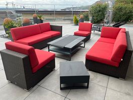 Hunn Loungegruppe Rattan rot mit Tisch gebraucht