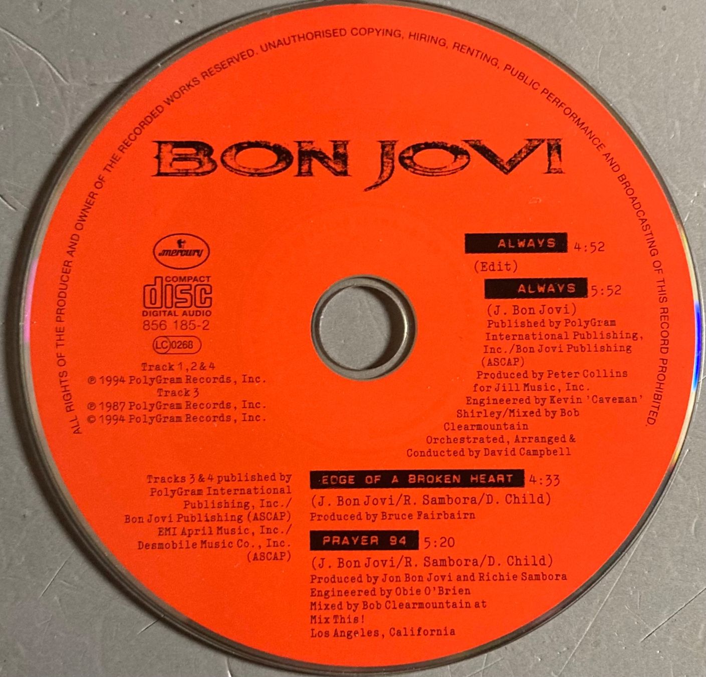 CD: BON JOVI - IT'S MY LIFE – Usato da Poliez-Pittet venduto da Newtown-Records 1