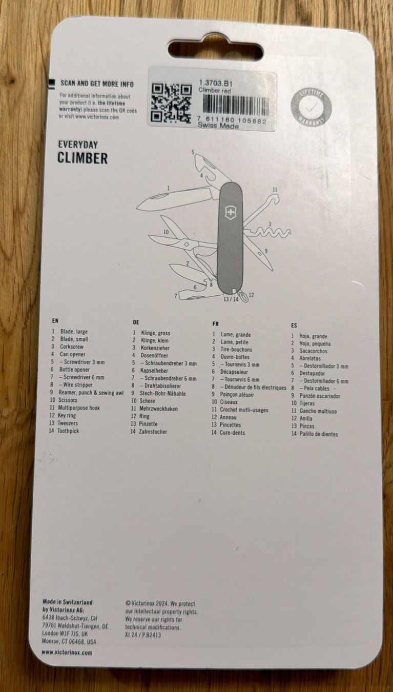 Victorinox Coltelli tascabile: VICTORINOX SACKMESSER EVERYDAY CLIMBER 14 FUNCTIONS – Nuovo e nell'imballaggio originale da Zürich venduto da Frei-Occasionen 1