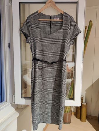 Chic Vintage Dress UK 16 Gingham Check Black & White