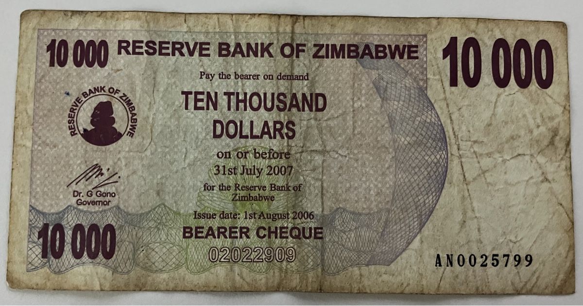 Banconote: Zimbabwe 10‘000 Dollars 2007 – Usato da Algetshausen venduto da Carrhard