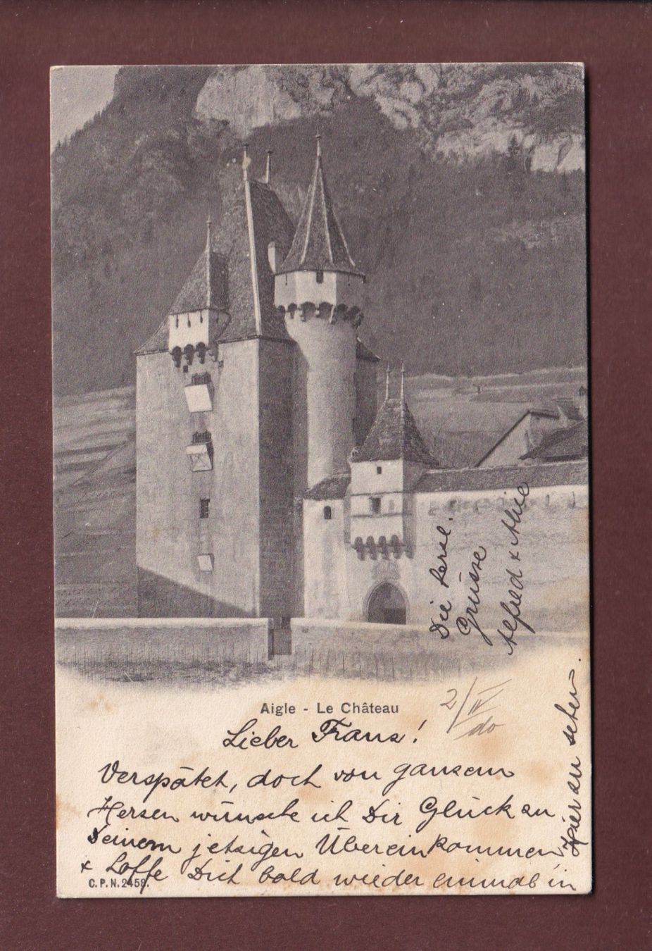 Ansichtskarten: AIGLE - Château - 1905 – Gebraucht aus Pully von nicecards-shop