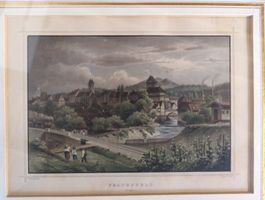 Antike gerahmte Lithographie - Frauenfeld Schweiz! Stich