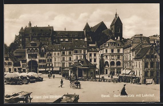 Cartoline postali: AK Basel, Barfüsserplatz mit Lohnhof – Usato da Berlin venduto da bartko-reher