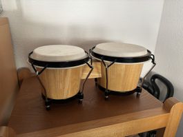 Bongo Trommeln Holz natur schwarz gebrauchter Zustand