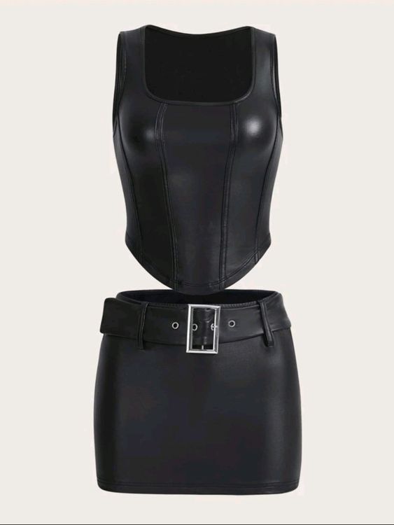 Gothic Crop Top Van Kunstleer Met Rits En Bandjes main image 1