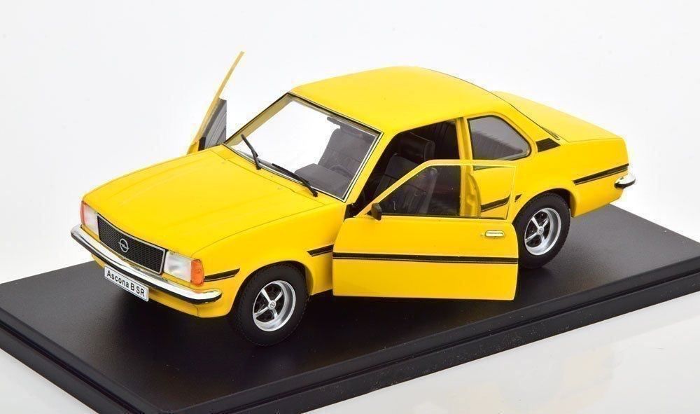 Maquette Voiture OPEL Ascona 1.9 SR 1975 Jaune - Atlas échelle 1:24, Neuve